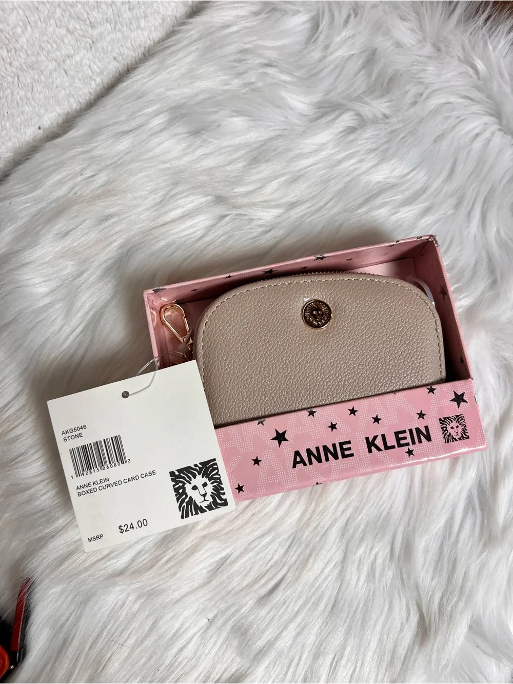 Anne Klein Stone Compact Curved Card Case Wallet with Gold Logo